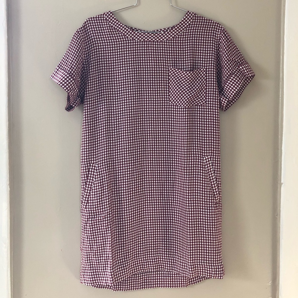 Madewell red and white plaid tunic dress